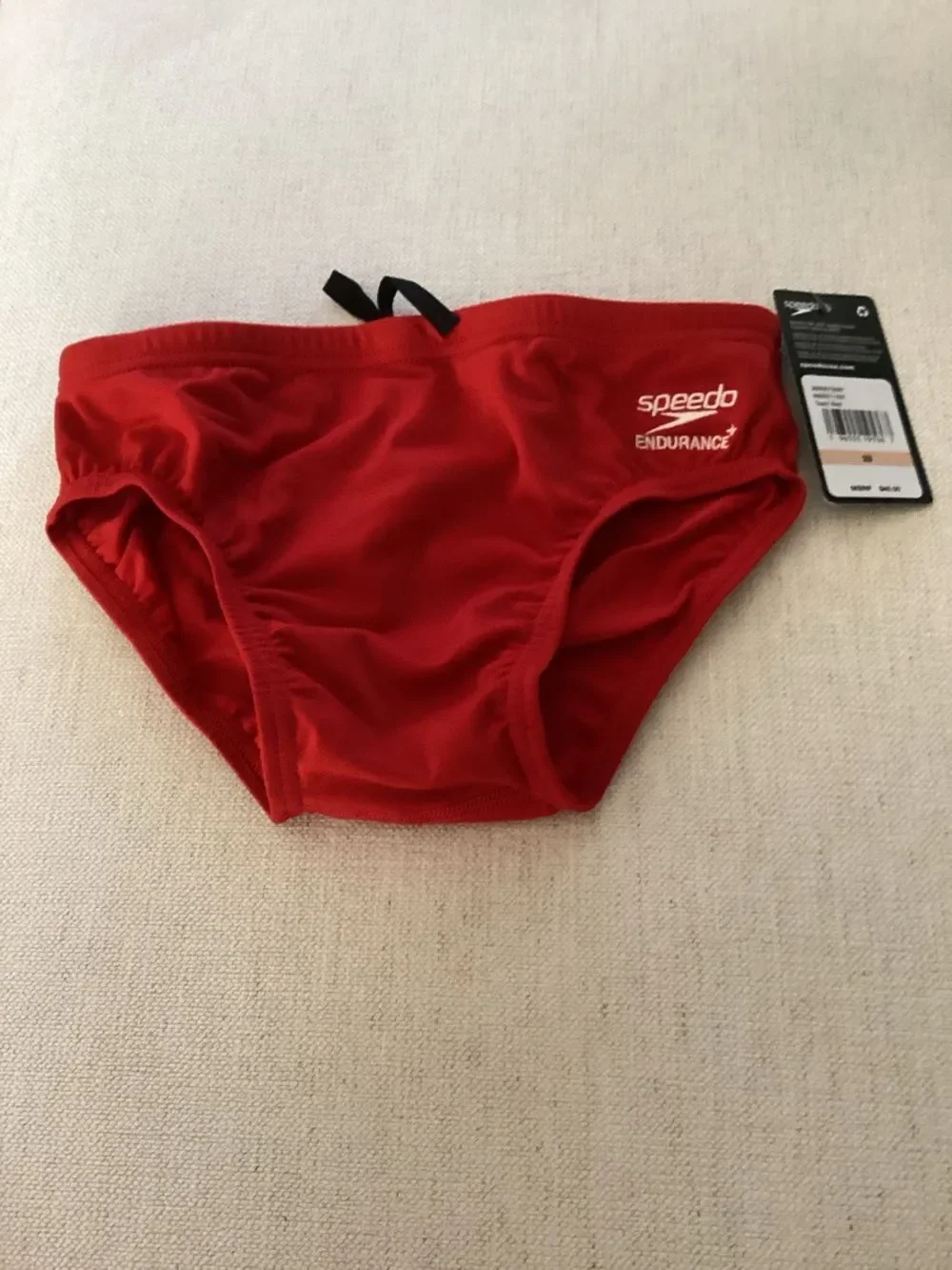 SPEEDO Male Solid Endurance+ Brief Swimsuit - RED, Size 28, NWT
